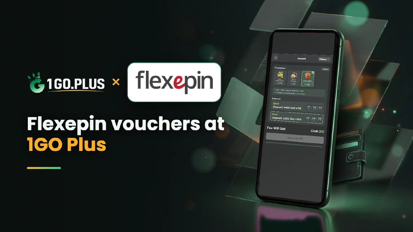 1GO Plus and Flexepin logos beside a phone showing the 1GO Plus deposit screen with Flexepin selected