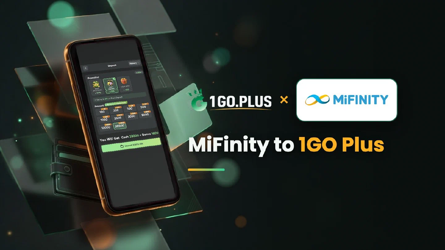 1GO Plus and MiFinity logos beside a phone showing the 1GO Plus deposit screen
