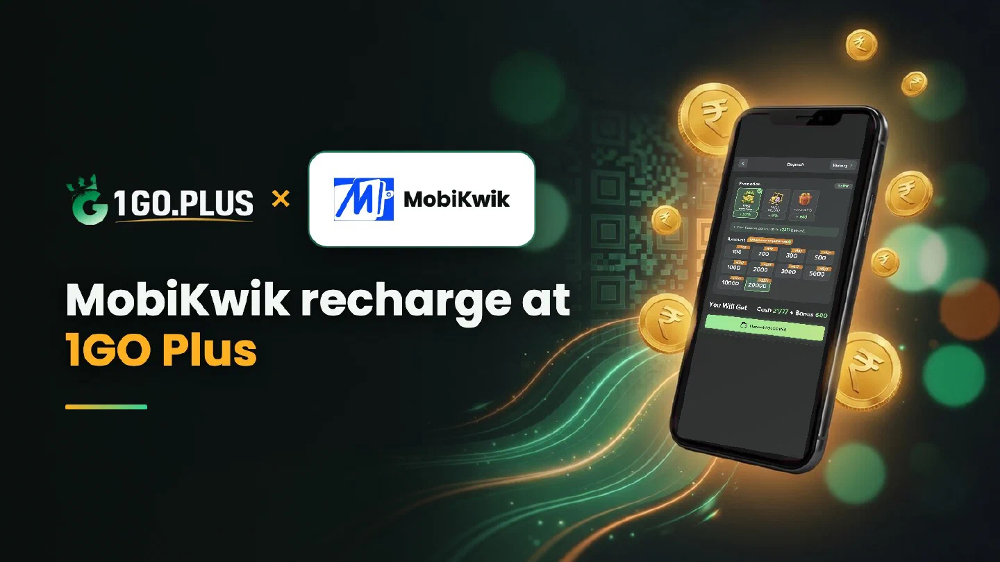 1GO Plus and MobiKwik logos beside a phone showing the 1GO Plus deposit screen