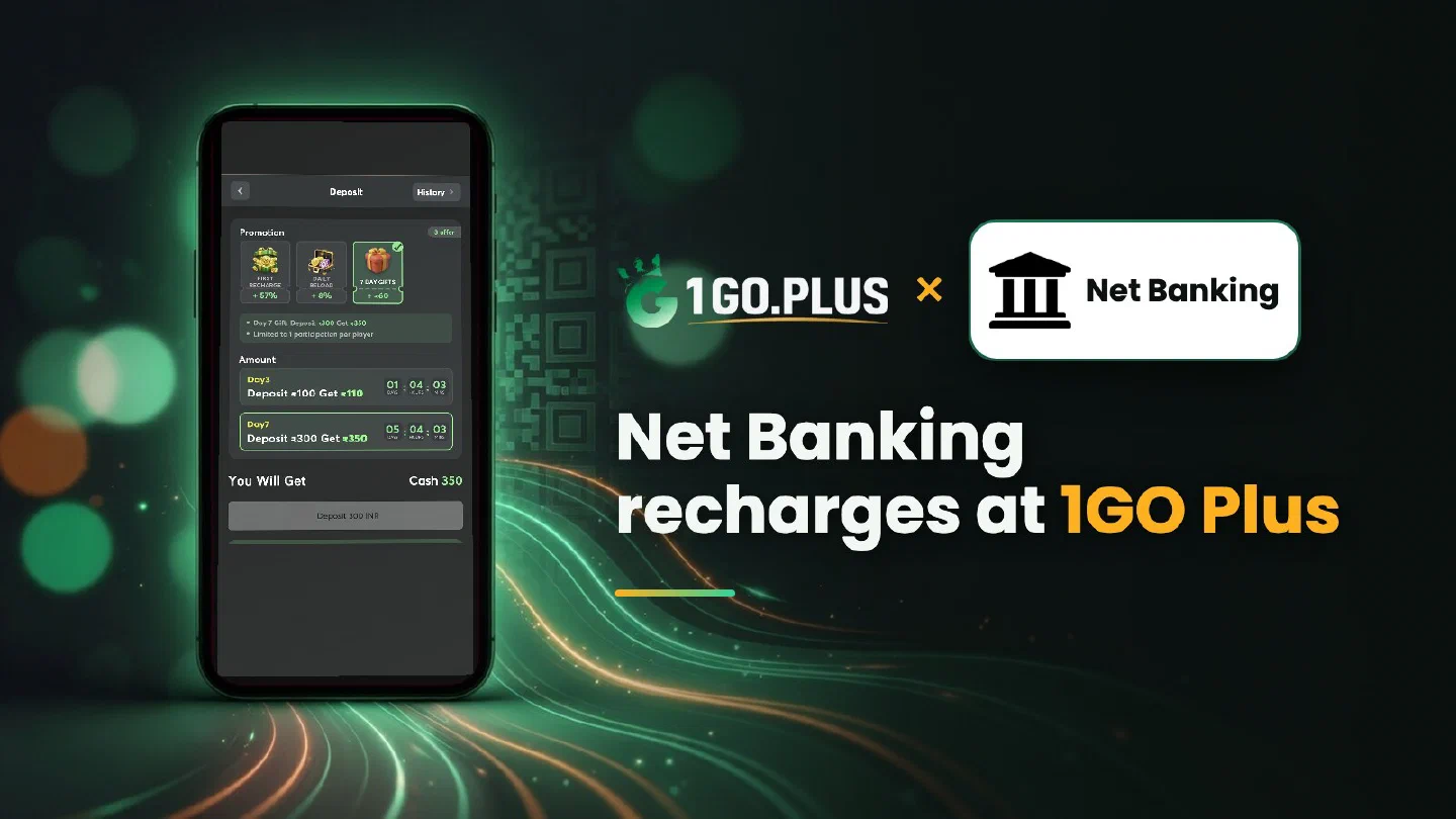 1GO Plus logo and a Net Banking mark beside a phone showing the 1GO Plus deposit screen