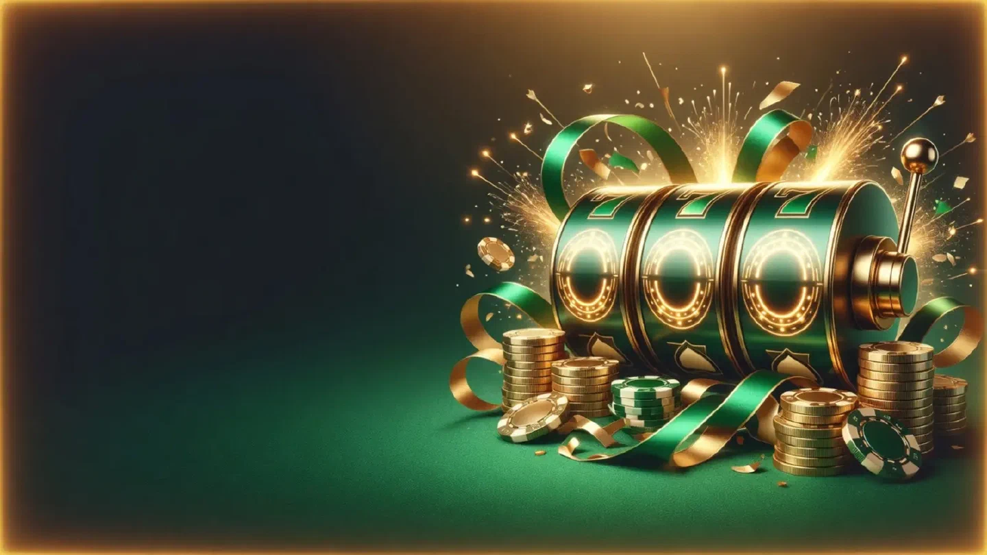 Slot reels with glowing spin counters on a dark green 1GO Plus background