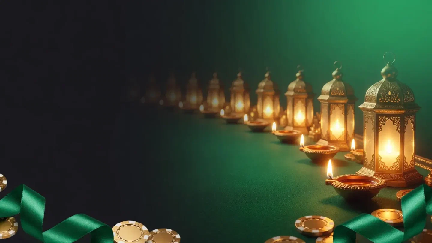 A row of festival lanterns and diyas fading from bright to dim along a dark green timeline