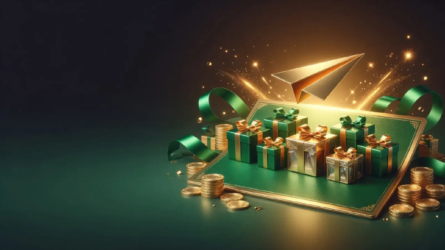 Seven small gift boxes on a calendar row with a paper plane above them